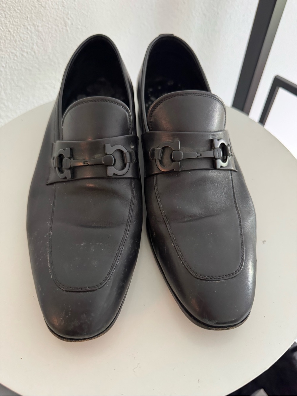 Authentic Salvatore Ferragamo Black Leather Bit-Detail Slip-On Loafers